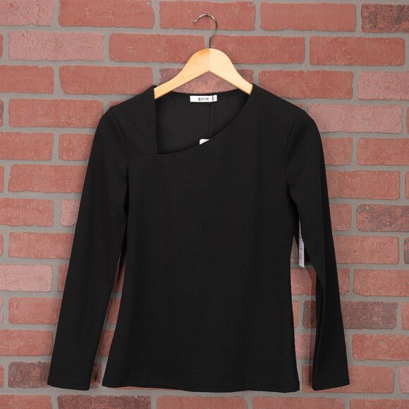 NWT - Black Asymmetrical Long Sleeve Top - Picture 1 of 6